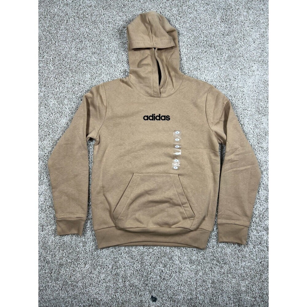 Adidas Boys Hoodie Tan Pullover Fleece Sweatshirt Logo Youth L 14/16 NWT
